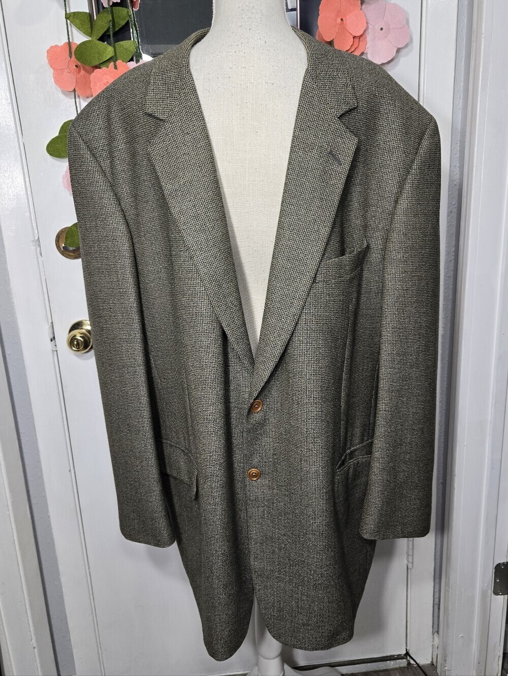 Vintage Samuelsohn Brown & Navy Windowpane Super 100s Sport Coat Sz 50 XL